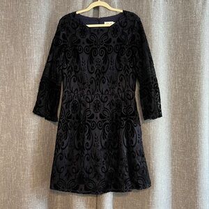 Eliza J - Black sheer lace over navy blue dress with 3/4 bell sleeves & pockets!